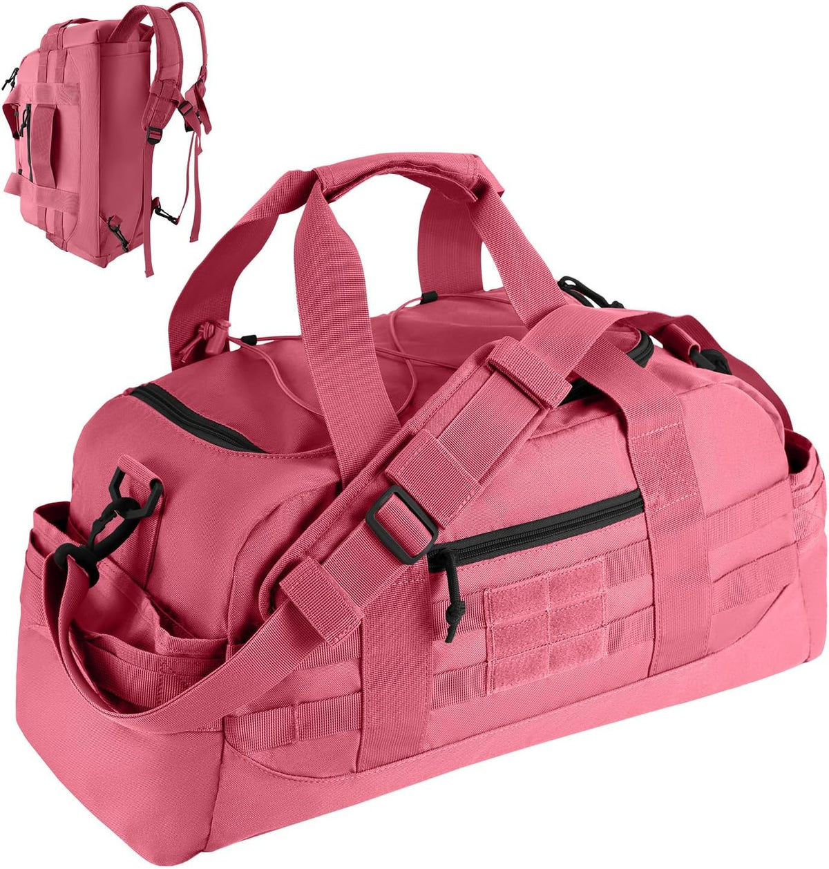 35L Large Duffle Bag, 3-in-1 Tactical Backpack MOLLE Pack for Sports/Gym/Outdoor, Pink