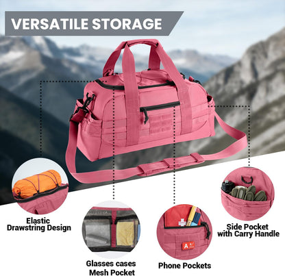 35L Large Duffle Bag, 3-in-1 Tactical Backpack MOLLE Pack for Sports/Gym/Outdoor, Pink