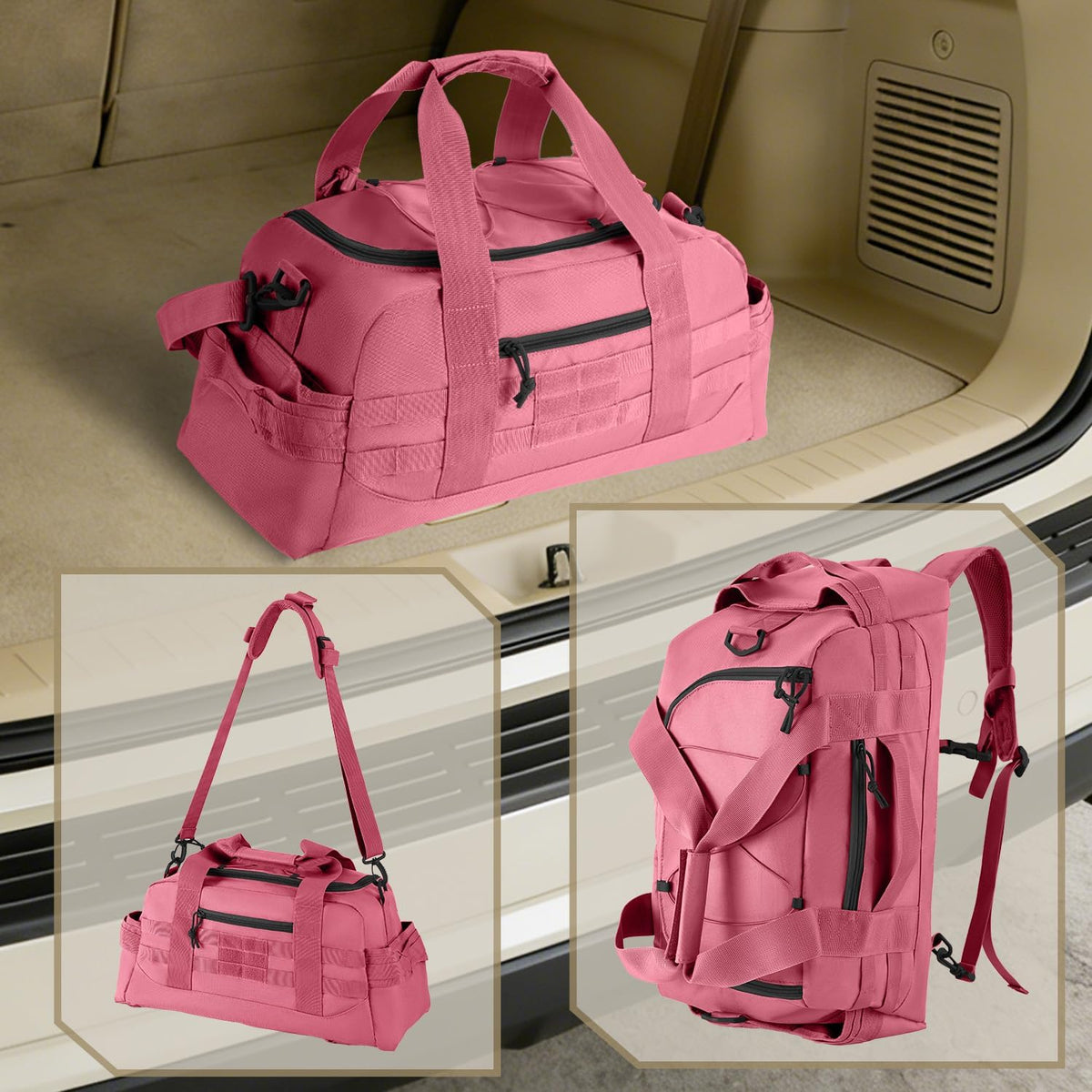 35L Large Duffle Bag, 3-in-1 Tactical Backpack MOLLE Pack for Sports/Gym/Outdoor, Pink