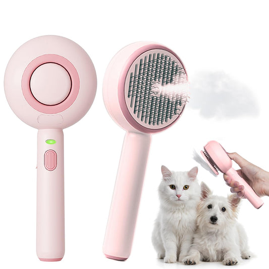 Cat Steam Brush, 3 in 1 Comb for Shedding, One-Click Hair Removal Brush with Steam, 2025 New Spray Pet Grooming Brushes for Dogs and Cats, Self Cleaning, IPX7 Waterproof (Pink)