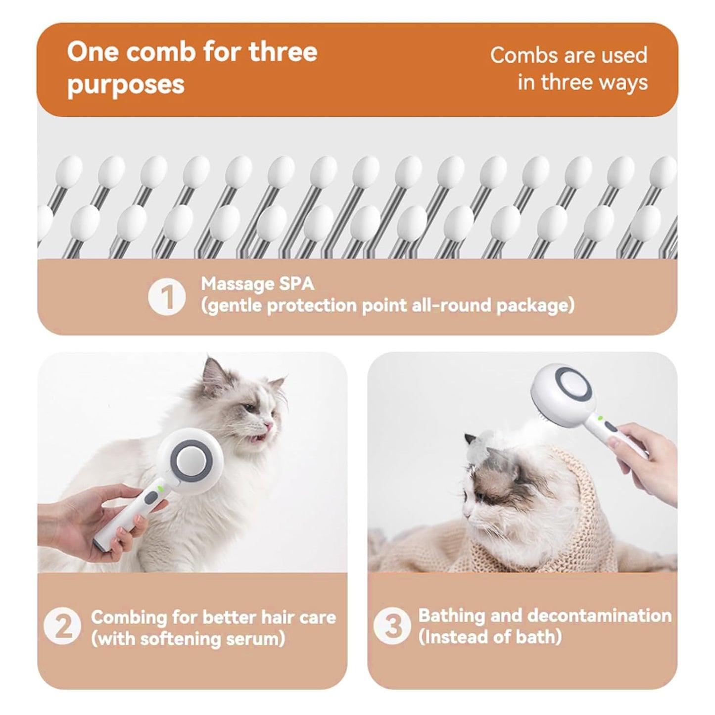 Cat Steam Brush, 3 in 1 Comb for Shedding, One-Click Hair Removal Brush with Steam, 2025 New Spray Pet Grooming Brushes for Dogs and Cats, Self Cleaning, IPX7 Waterproof (Pink)