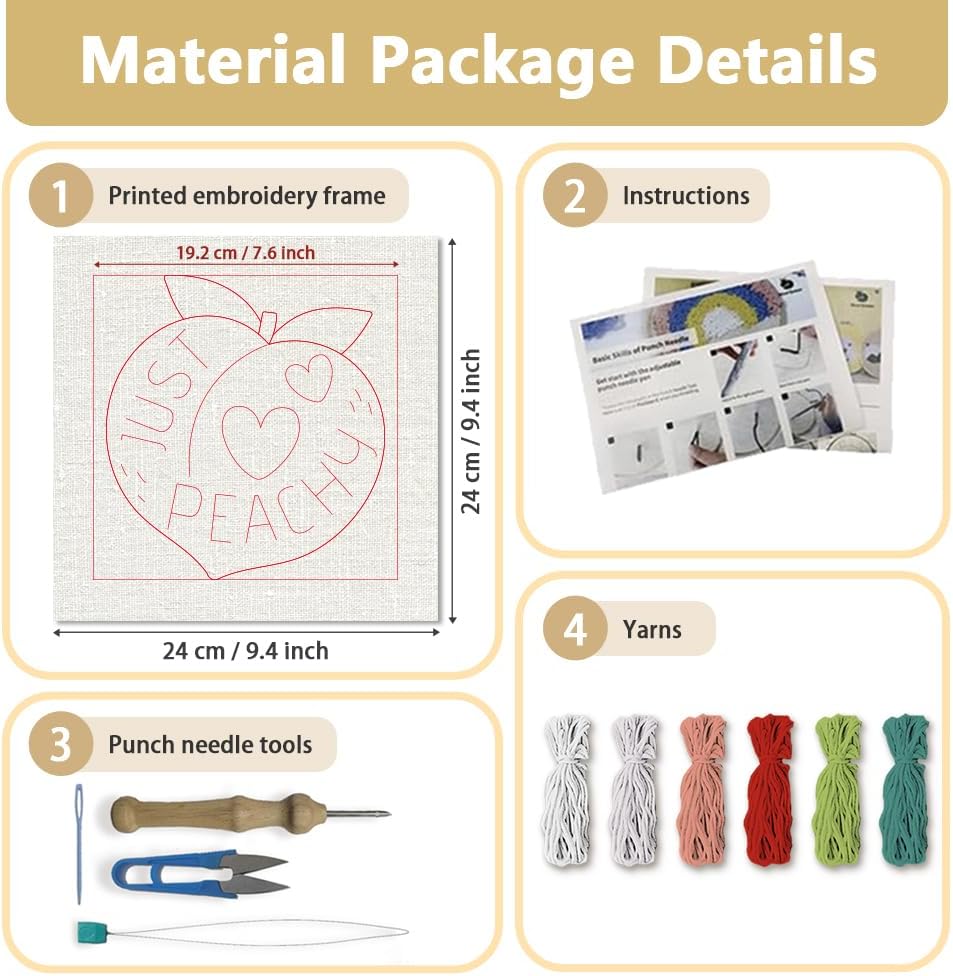 Just Peachy Peach Punch Needle Kit for Beginner 9.4" x 9.4"