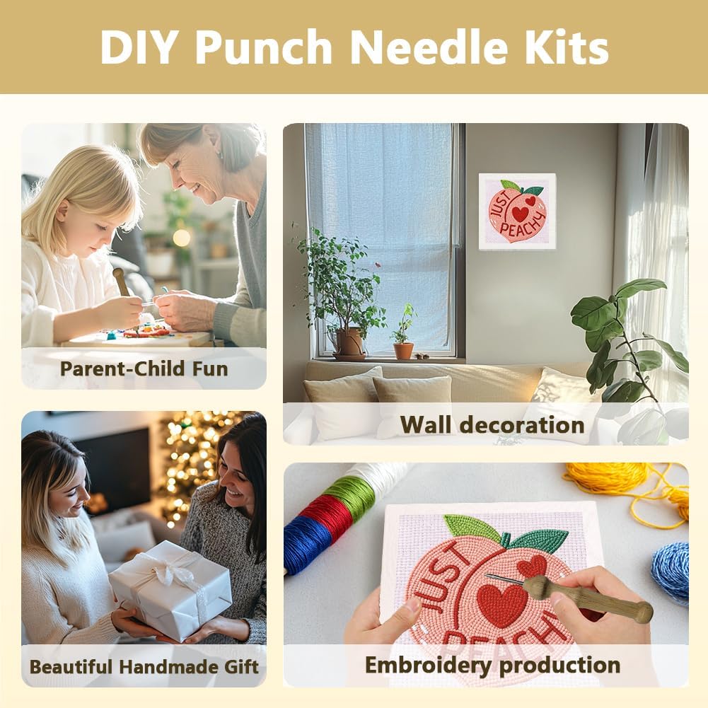 Just Peachy Peach Punch Needle Kit for Beginner 9.4" x 9.4"