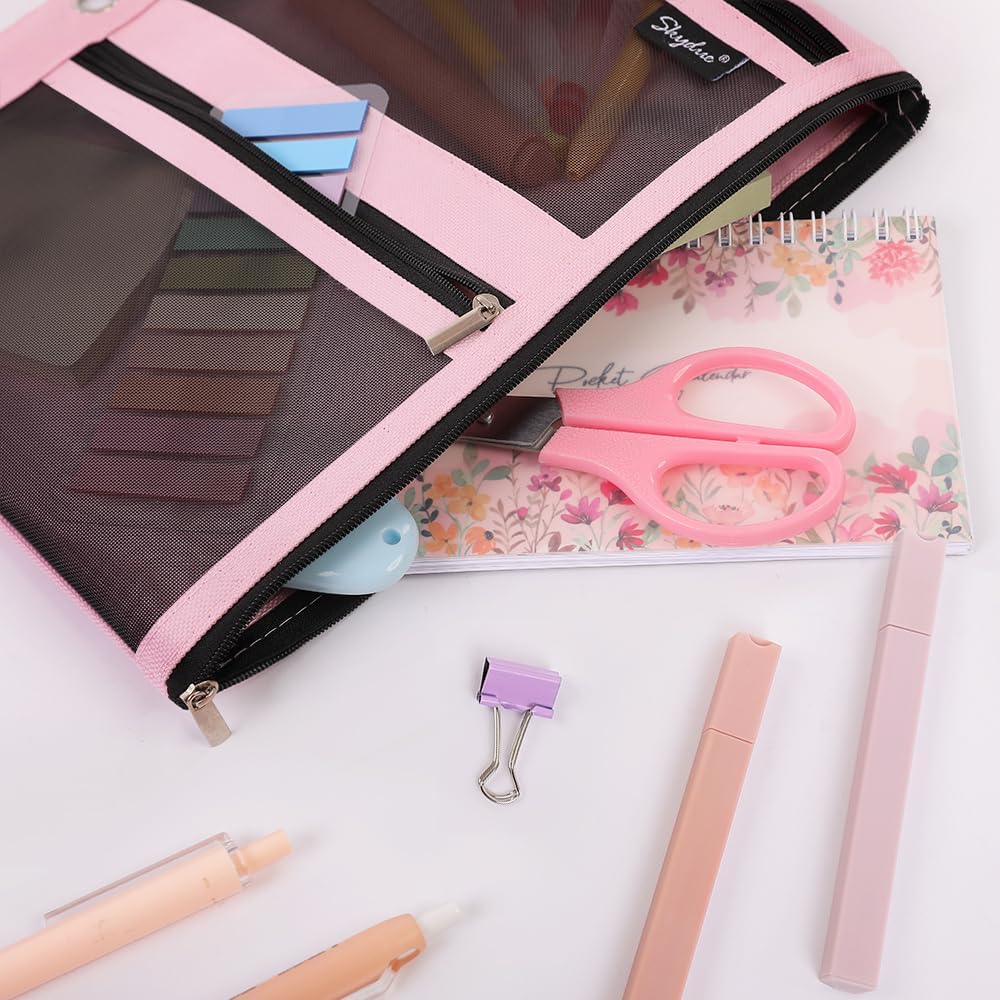 Pencil Pouch for 3 Ring Binder, 11"x9", 3 Pockets and Mesh Window