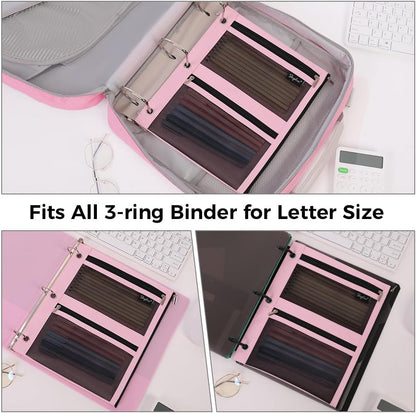 Pencil Pouch for 3 Ring Binder, 11"x9", 3 Pockets and Mesh Window