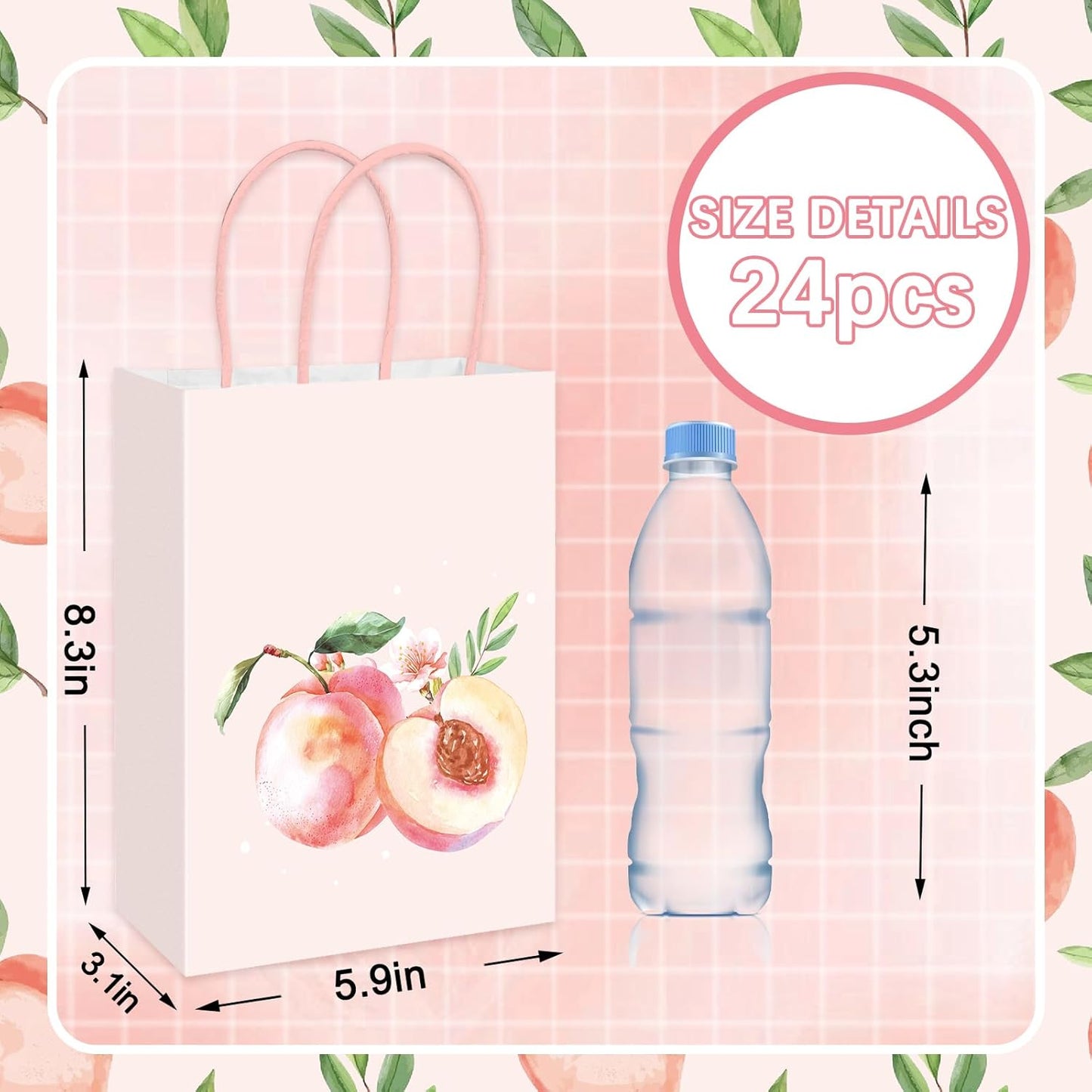 24Pcs Peach Paper Gift Bag Pink Treat Bags with Handles Candy Goodie Bags for Spring Summer Wedding Birthday Bridal Baby Shower Party Favors Supplies