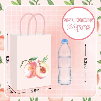 24Pcs Peach Paper Gift Bag Pink Treat Bags with Handles Candy Goodie Bags for Spring Summer Wedding Birthday Bridal Baby Shower Party Favors Supplies