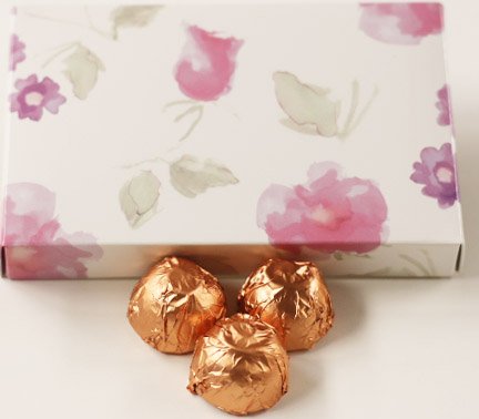 Milk Chocolate Peach Italian Butter Cream Candies with Peach Foils in a 1 Pound Pastel Flower Box