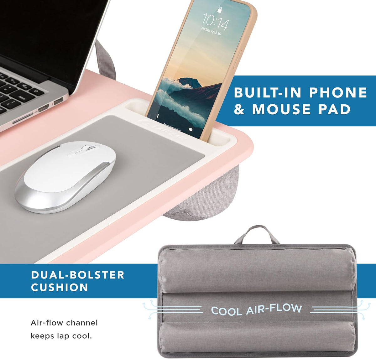 Home Office Lap Desk – Pink, Fits 15.6” Laptops