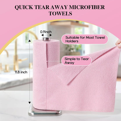 Microfiber Cleaning Cloth Roll 45 Pack, 12"×12", Reusable, Tear Away, Pink