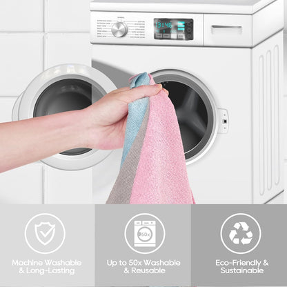 Microfiber Cleaning Cloth Roll 45 Pack, 12"×12", Reusable, Tear Away, Pink