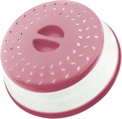 Collapsible Microwave Splatter Cover, 10.5 Inch, Dishwasher-safe, Microwave Plate Cover With Steam Vent，BPA-Free Silicone & Plastic (Dark pink)