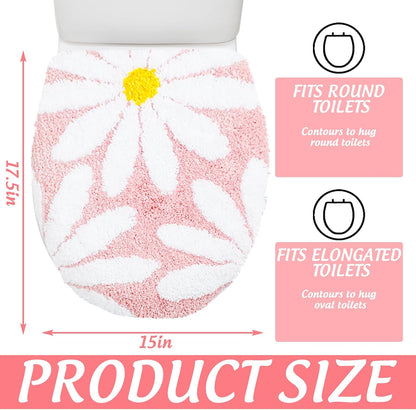 Daisy Flower Toilet Lid Cover Pink White Floral Toilet Seat Cover with Adjustable Rubber Backing for Most Lids Spring Bathroom Decoration, 15'' x 17.7''