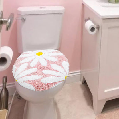 Daisy Flower Toilet Lid Cover Pink White Floral Toilet Seat Cover with Adjustable Rubber Backing for Most Lids Spring Bathroom Decoration, 15'' x 17.7''