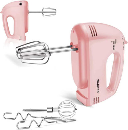 WADODO 7-Speed Electric Hand Mixer – Portable Food Mixer Kitchen Mixer with 304 *(1x Whisk, 2x Beater, 2x Dough hook) for Baking Cakes, Cream, Cookies, PINK