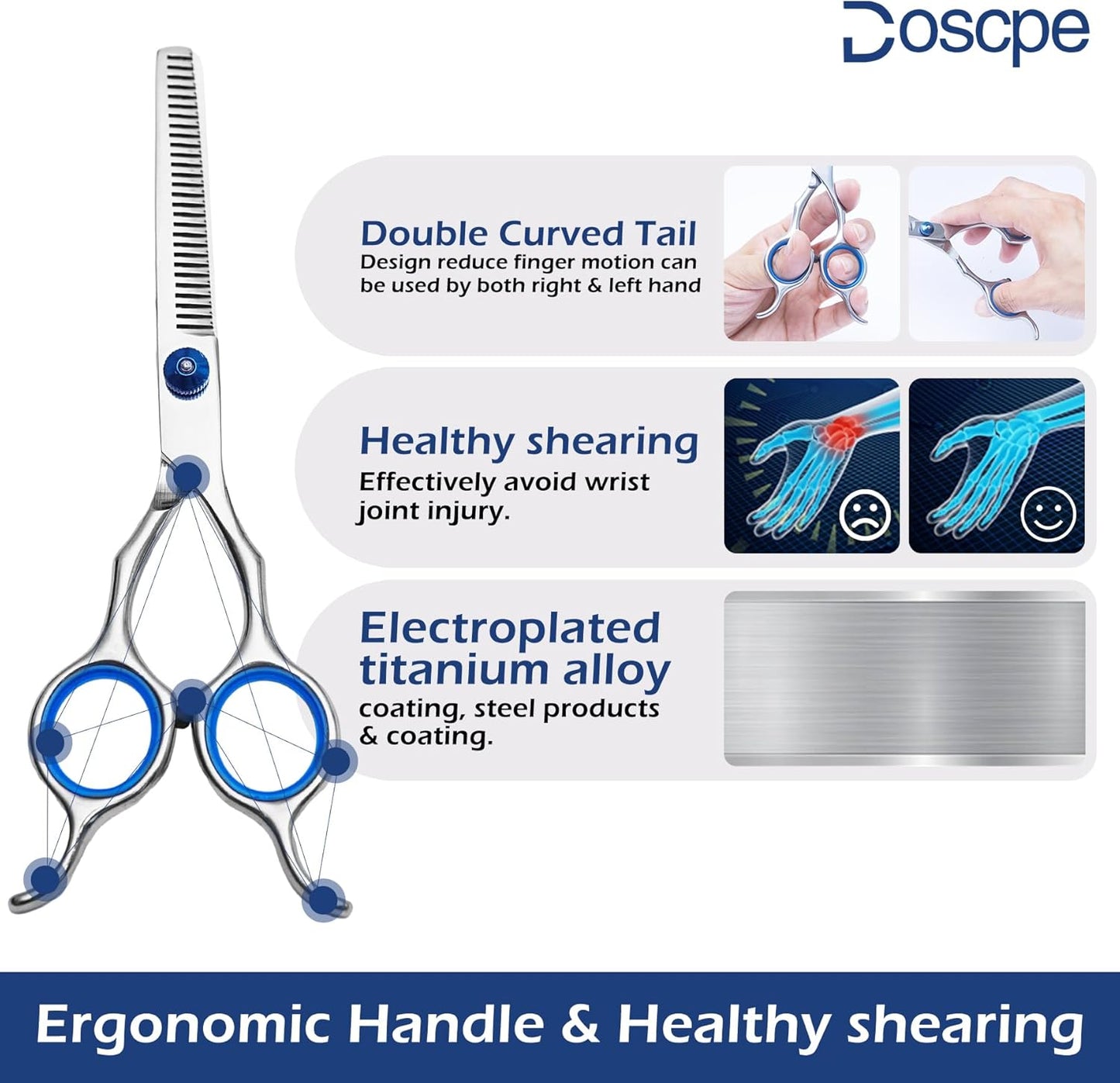 Dog Thinning Shears Professional Dog Grooming Scissors with Large Finger Hole for Pet Cat Hair Cutting Trimming Double Curved Finger Rest Right Left Handed