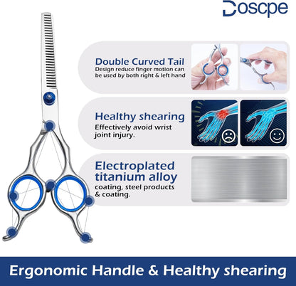 Dog Thinning Shears Professional Dog Grooming Scissors with Large Finger Hole for Pet Cat Hair Cutting Trimming Double Curved Finger Rest Right Left Handed