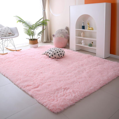 Pink Rug for Girls Bedroom 5x7 - Soft Fluffy Kids Bedroom Carpet