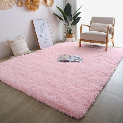 Pink Rug for Girls Bedroom 5x7 - Soft Fluffy Kids Bedroom Carpet