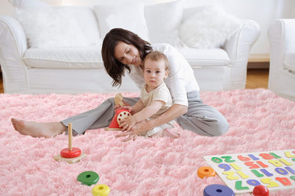 Pink Rug for Girls Bedroom 5x7 - Soft Fluffy Kids Bedroom Carpet