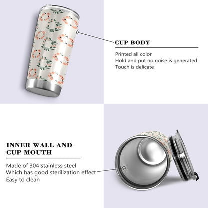 Peach Wreath Pattern 11oz Tumbler with Lid, Stainless Steel Vacuum Insulated Travel Mug, Double Wall Leakproof Coffee Cup, Travel Flask Includes 2 Straws for Hot and Cold Drinks