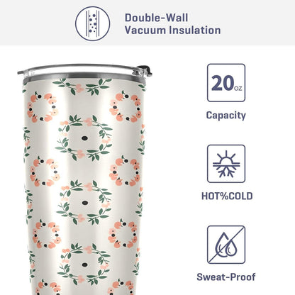 Peach Wreath Pattern 11oz Tumbler with Lid, Stainless Steel Vacuum Insulated Travel Mug, Double Wall Leakproof Coffee Cup, Travel Flask Includes 2 Straws for Hot and Cold Drinks