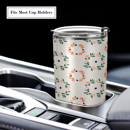 Peach Wreath Pattern 11oz Tumbler with Lid, Stainless Steel Vacuum Insulated Travel Mug, Double Wall Leakproof Coffee Cup, Travel Flask Includes 2 Straws for Hot and Cold Drinks