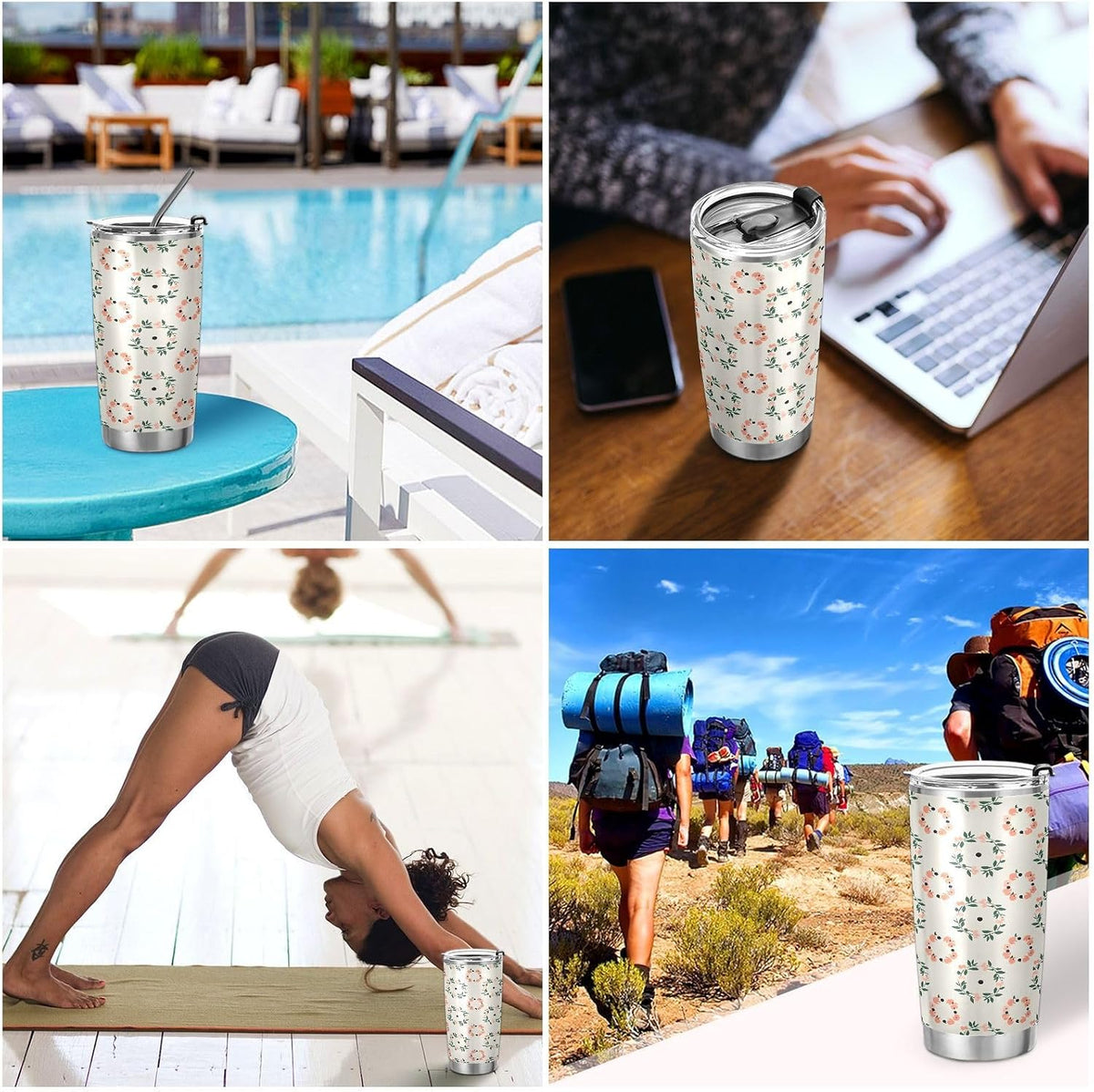 Peach Wreath Pattern 11oz Tumbler with Lid, Stainless Steel Vacuum Insulated Travel Mug, Double Wall Leakproof Coffee Cup, Travel Flask Includes 2 Straws for Hot and Cold Drinks