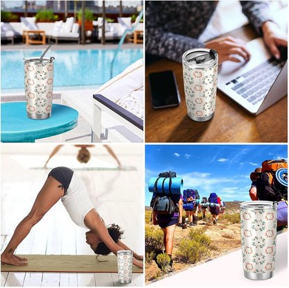 Peach Wreath Pattern 11oz Tumbler with Lid, Stainless Steel Vacuum Insulated Travel Mug, Double Wall Leakproof Coffee Cup, Travel Flask Includes 2 Straws for Hot and Cold Drinks