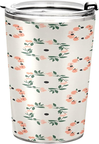 Peach Wreath Pattern 11oz Tumbler with Lid, Stainless Steel Vacuum Insulated Travel Mug, Double Wall Leakproof Coffee Cup, Travel Flask Includes 2 Straws for Hot and Cold Drinks