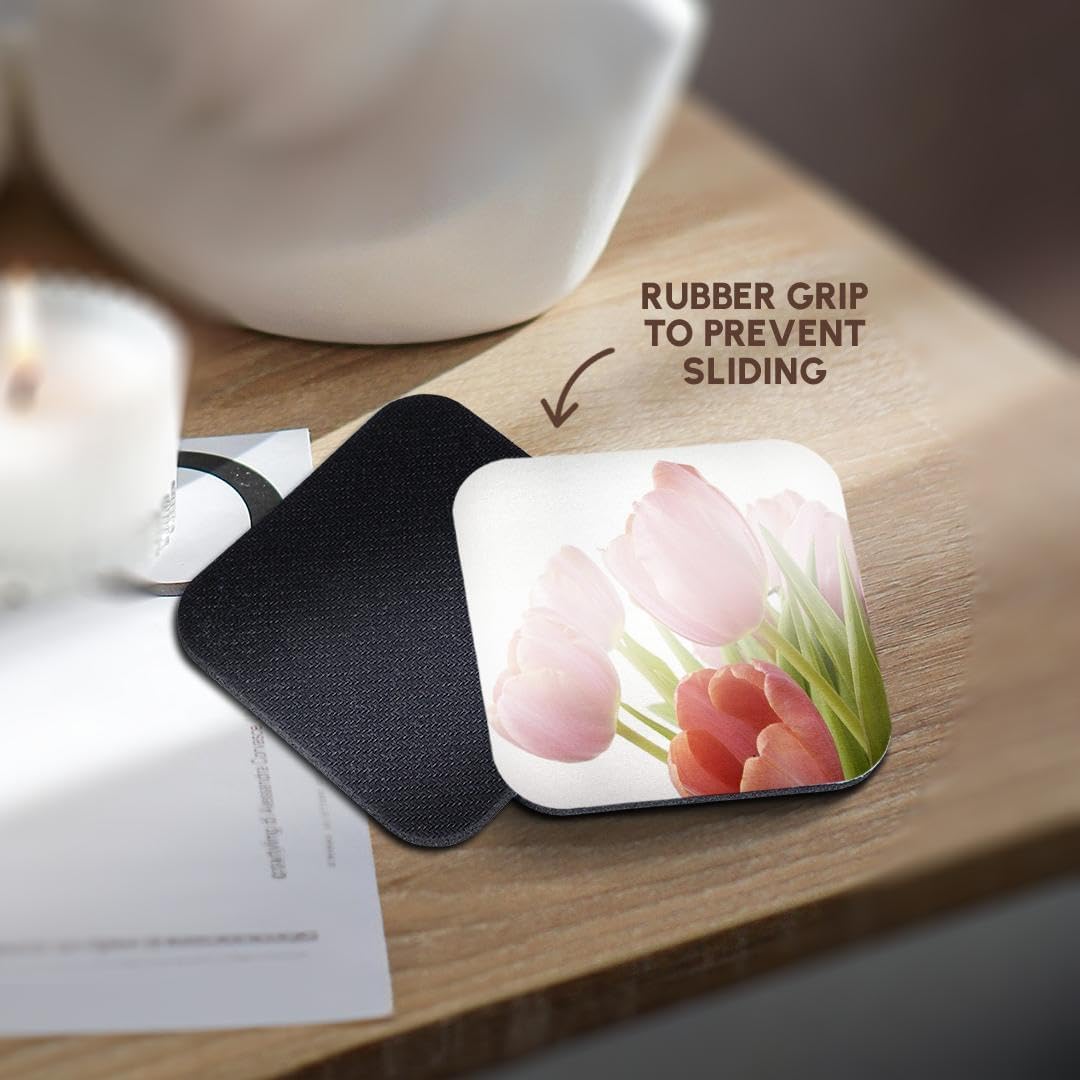 Florene Flowers - Pleasantly Pink Tulips - Set of 8 Coasters - Soft (CST_55218_2)