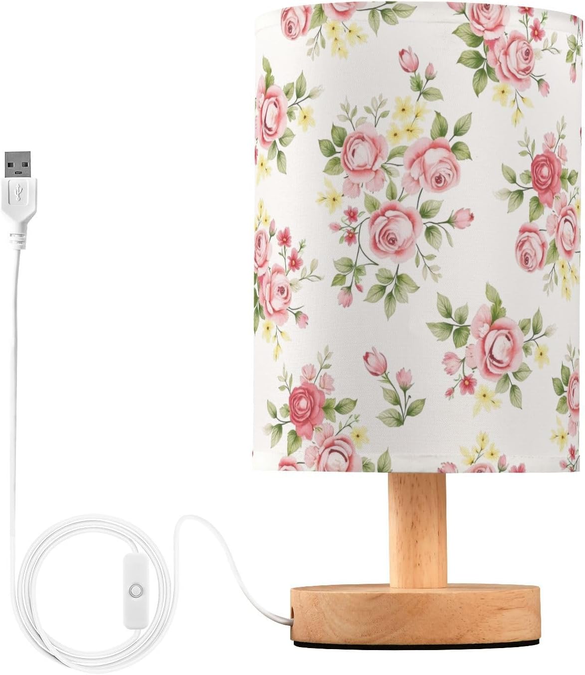 Flower Table Lamp for Bedroom Living Room, Pink Rose Flower Floral Bedside Lamps with USB Charging Ports Nightstand Light Lamps