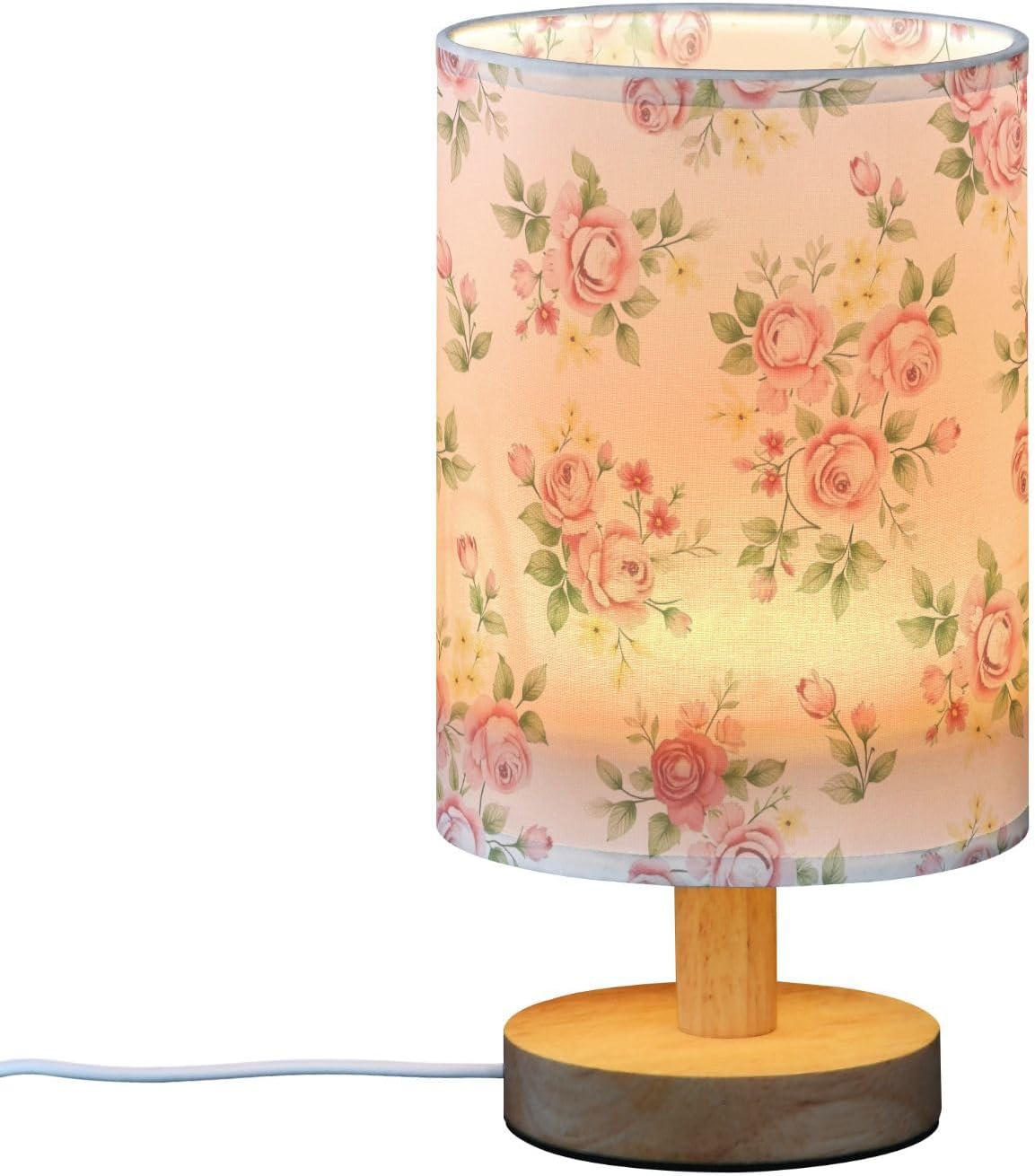 Flower Table Lamp for Bedroom Living Room, Pink Rose Flower Floral Bedside Lamps with USB Charging Ports Nightstand Light Lamps