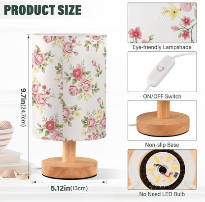 Flower Table Lamp for Bedroom Living Room, Pink Rose Flower Floral Bedside Lamps with USB Charging Ports Nightstand Light Lamps
