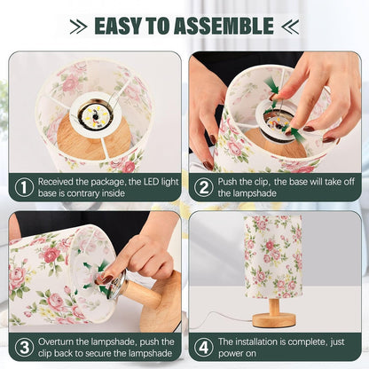 Flower Table Lamp for Bedroom Living Room, Pink Rose Flower Floral Bedside Lamps with USB Charging Ports Nightstand Light Lamps