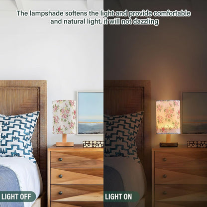 Flower Table Lamp for Bedroom Living Room, Pink Rose Flower Floral Bedside Lamps with USB Charging Ports Nightstand Light Lamps