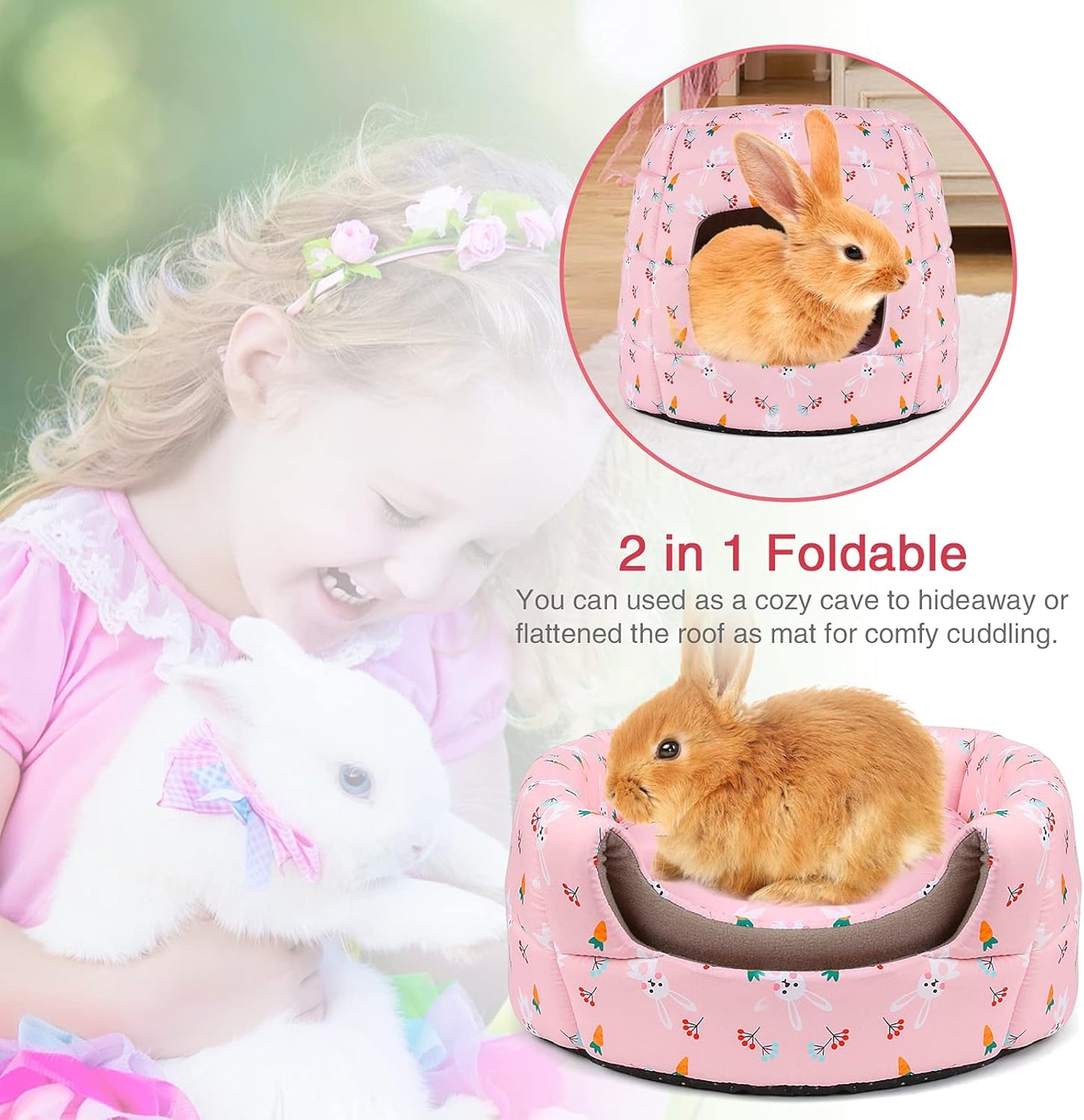 YUEPET Large Rabbit Bed House Foldable Winter Warm Bunny Hideout Cave for Guinea Pig Hamster Squirrel Ferret Hedgehog Chinchilla Cozy Cage Accessories