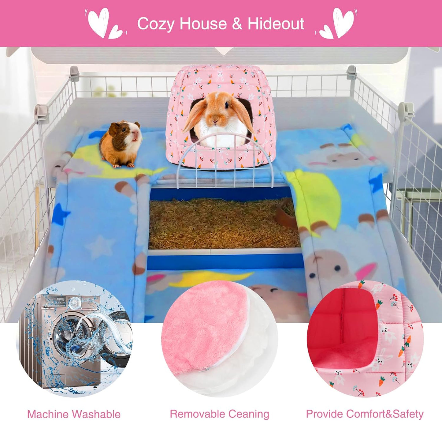 YUEPET Large Rabbit Bed House Foldable Winter Warm Bunny Hideout Cave for Guinea Pig Hamster Squirrel Ferret Hedgehog Chinchilla Cozy Cage Accessories
