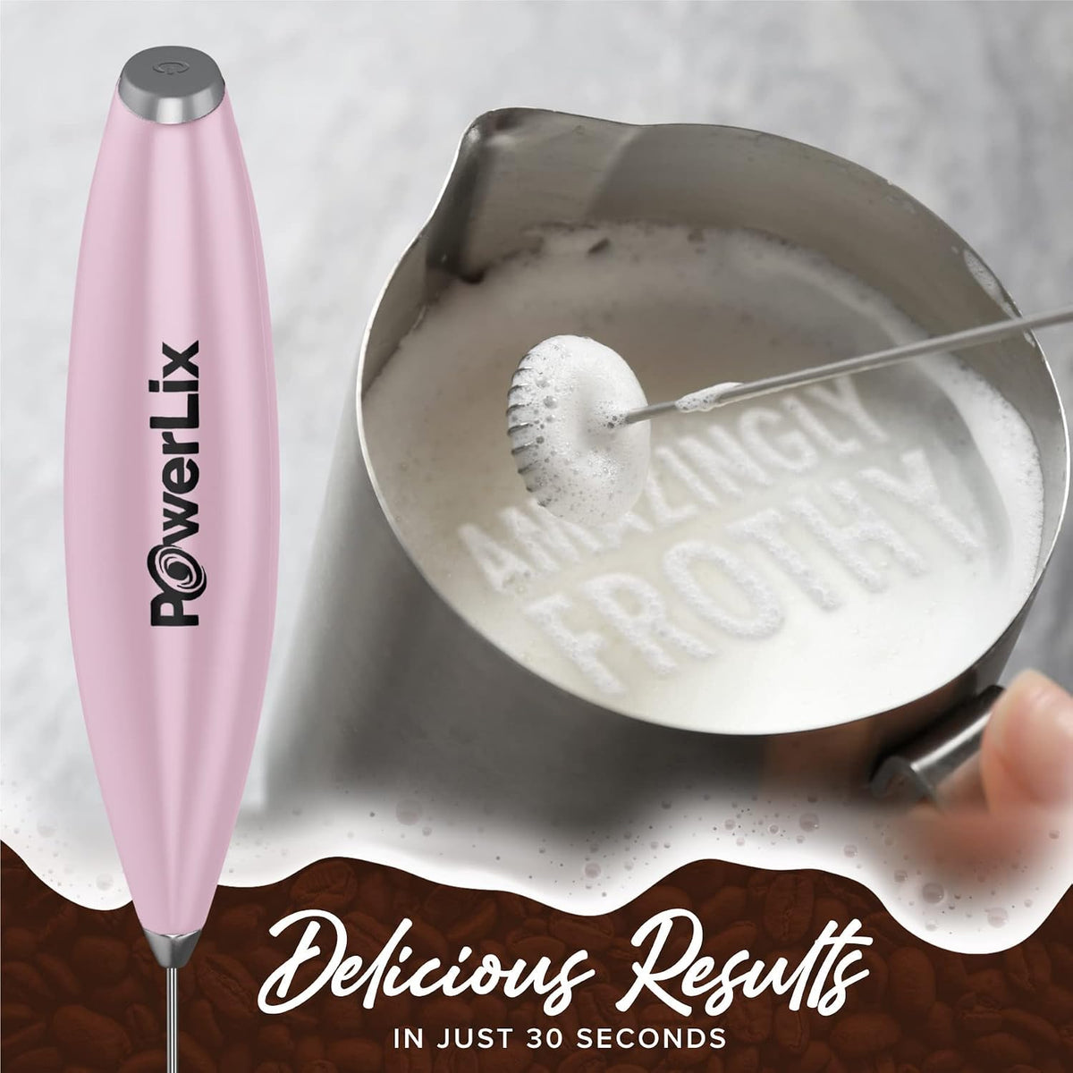 Milk Frother Handheld Battery Operated Electric Whisk Foam Maker for Coffee, Latte, Cappuccino, Hot Chocolate, Durable Mini Drink Mixer with Stainless Steel Stand Included (Light Pink)