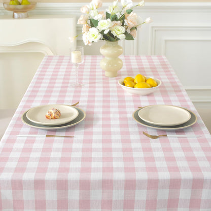 Spring Pink Checkered Tablecloth Rectangle Washable Buffalo Plaid Table Cloth with Tassel Cotton Linen Gingham Table Cover for Dining Room, Pink, Rectangle, 55''x70'', 4-6 Seats