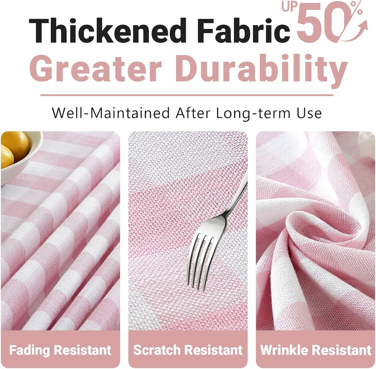 Spring Pink Checkered Tablecloth Rectangle Washable Buffalo Plaid Table Cloth with Tassel Cotton Linen Gingham Table Cover for Dining Room, Pink, Rectangle, 55''x70'', 4-6 Seats