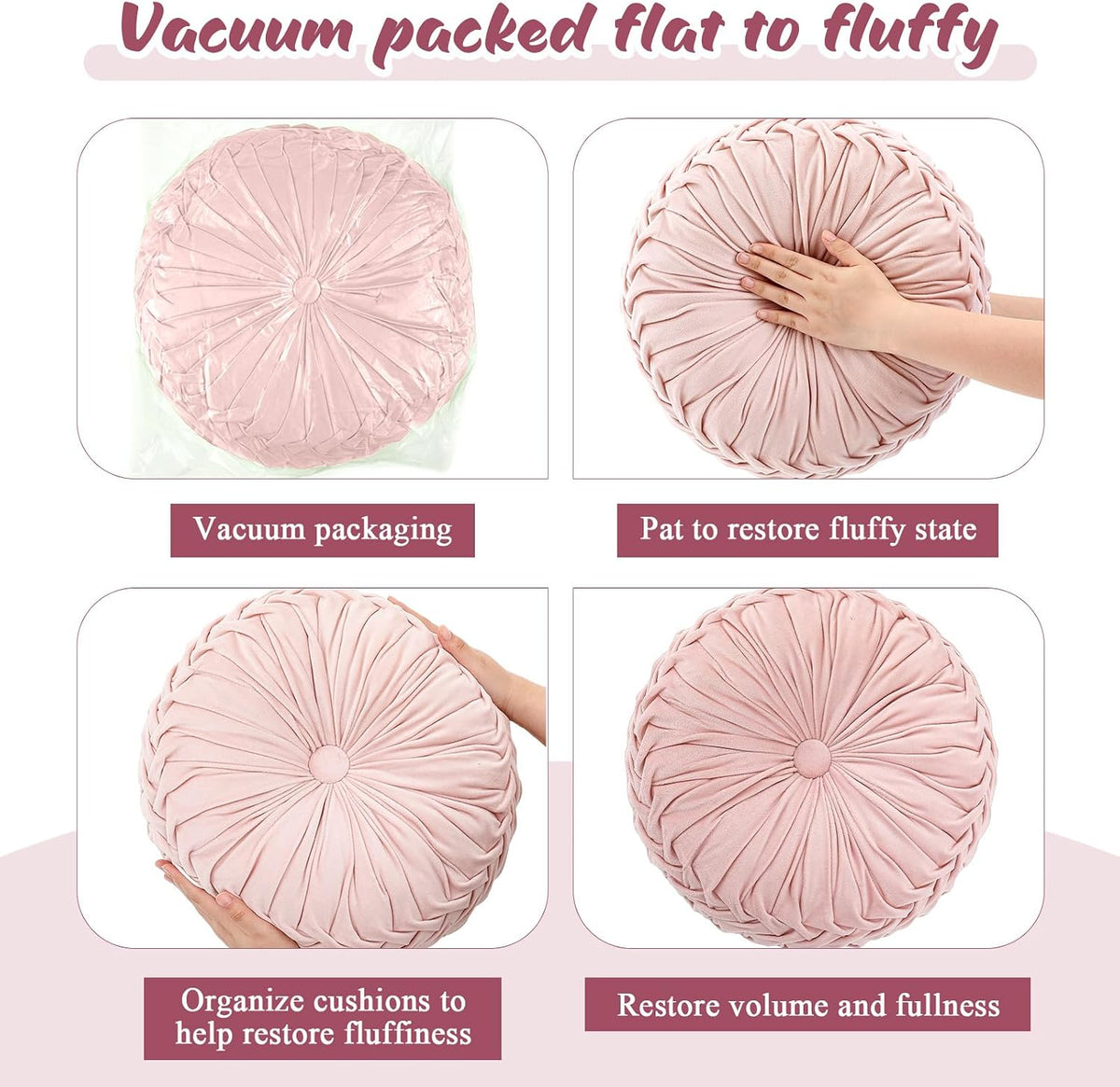 1 Pcs Round Throw Velvet Pillows Decorative Pleated Throw Pillows Diameter Accent Pumpkin Boho Chair Cushion for Couch Sofa Home Decoration (Pink,15'')