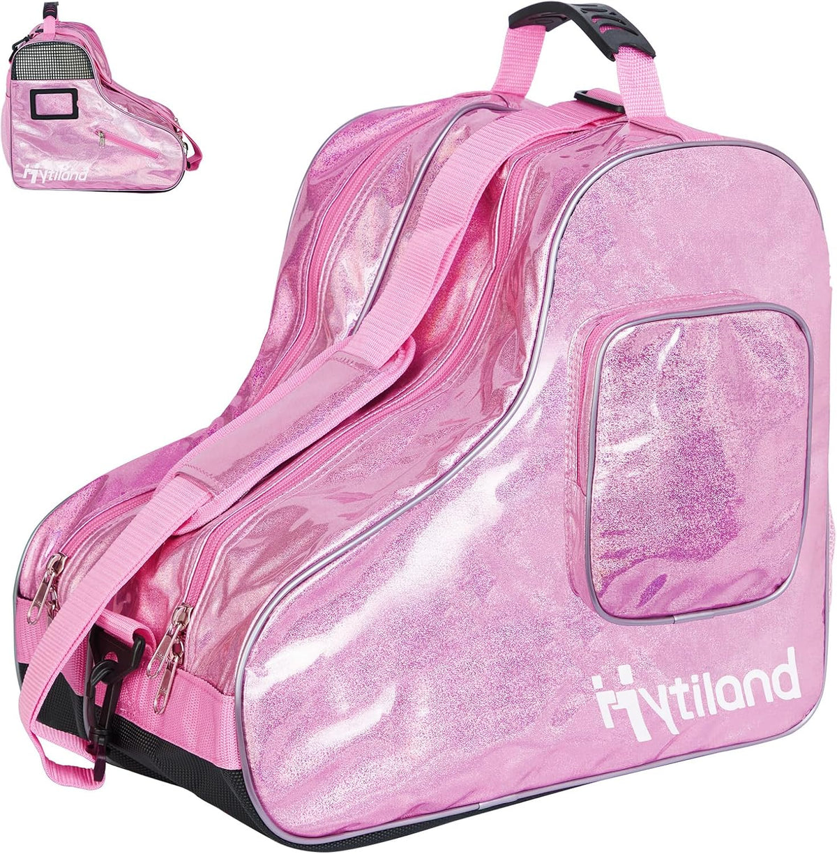 Roller Skate Bag for Inline Skates Ice Skates and Figure Skating Stylish Plain Holographic Fashion Design Spacious Big Capacity Breathable Mesh Waterproof Durable for Women and Youth