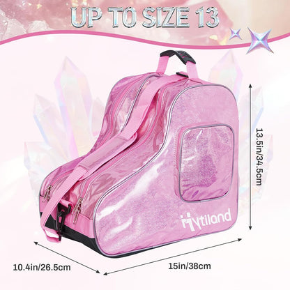 Roller Skate Bag for Inline Skates Ice Skates and Figure Skating Stylish Plain Holographic Fashion Design Spacious Big Capacity Breathable Mesh Waterproof Durable for Women and Youth