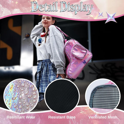 Roller Skate Bag for Inline Skates Ice Skates and Figure Skating Stylish Plain Holographic Fashion Design Spacious Big Capacity Breathable Mesh Waterproof Durable for Women and Youth