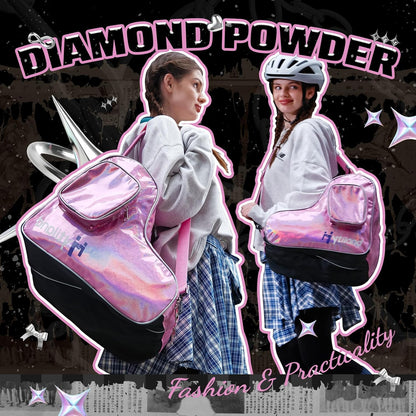 Roller Skate Bag for Inline Skates Ice Skates and Figure Skating Stylish Plain Holographic Fashion Design Spacious Big Capacity Breathable Mesh Waterproof Durable for Women and Youth