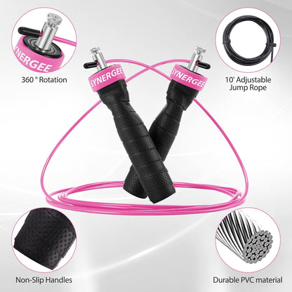 Hot Pink Jump Rope - (2) Adjustable 10 Ft Cable - Steel Ball Bearings - For CrossFit, MMA, Boxing & Fitness, Anti-Slip Handles