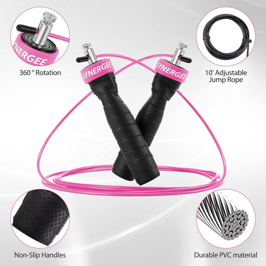 Hot Pink Jump Rope - (2) Adjustable 10 Ft Cable - Steel Ball Bearings - For CrossFit, MMA, Boxing & Fitness, Anti-Slip Handles