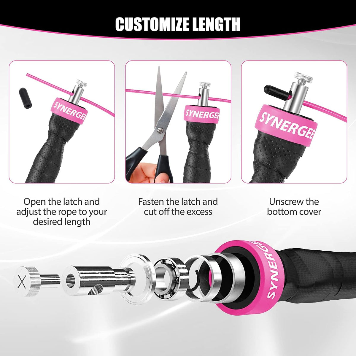 Hot Pink Jump Rope - (2) Adjustable 10 Ft Cable - Steel Ball Bearings - For CrossFit, MMA, Boxing & Fitness, Anti-Slip Handles