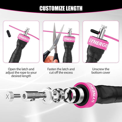 Hot Pink Jump Rope - (2) Adjustable 10 Ft Cable - Steel Ball Bearings - For CrossFit, MMA, Boxing & Fitness, Anti-Slip Handles